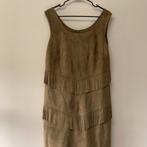INC Vakko Olive Green Suede Dress with Fringe | NWT